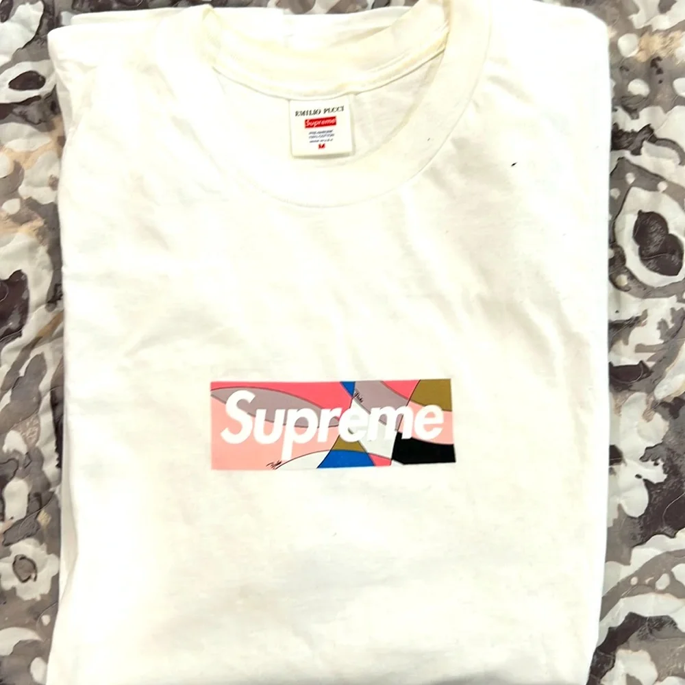 Supreme x Emilio Pucci - Box Logo Tee Shirt - White/Dusty Pink - Medium - Picture 1 of 2